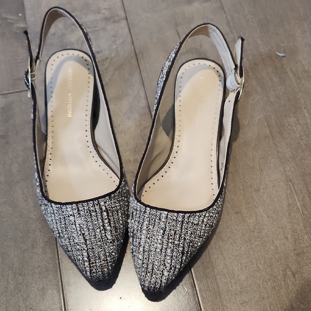 Adrienne Vittadini Black and White Tweed Pointed Slingback Flats